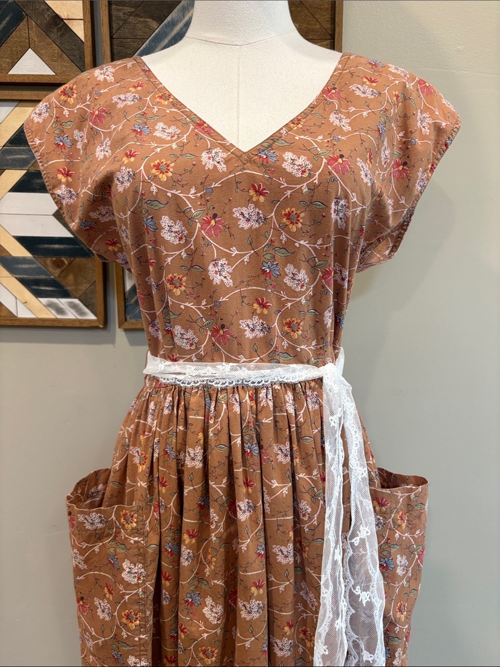 Vintage Ralph Lauren Blue Label 70s Floral Prairie V-Neck Open Back Dress 10 - Picture 2 of 14